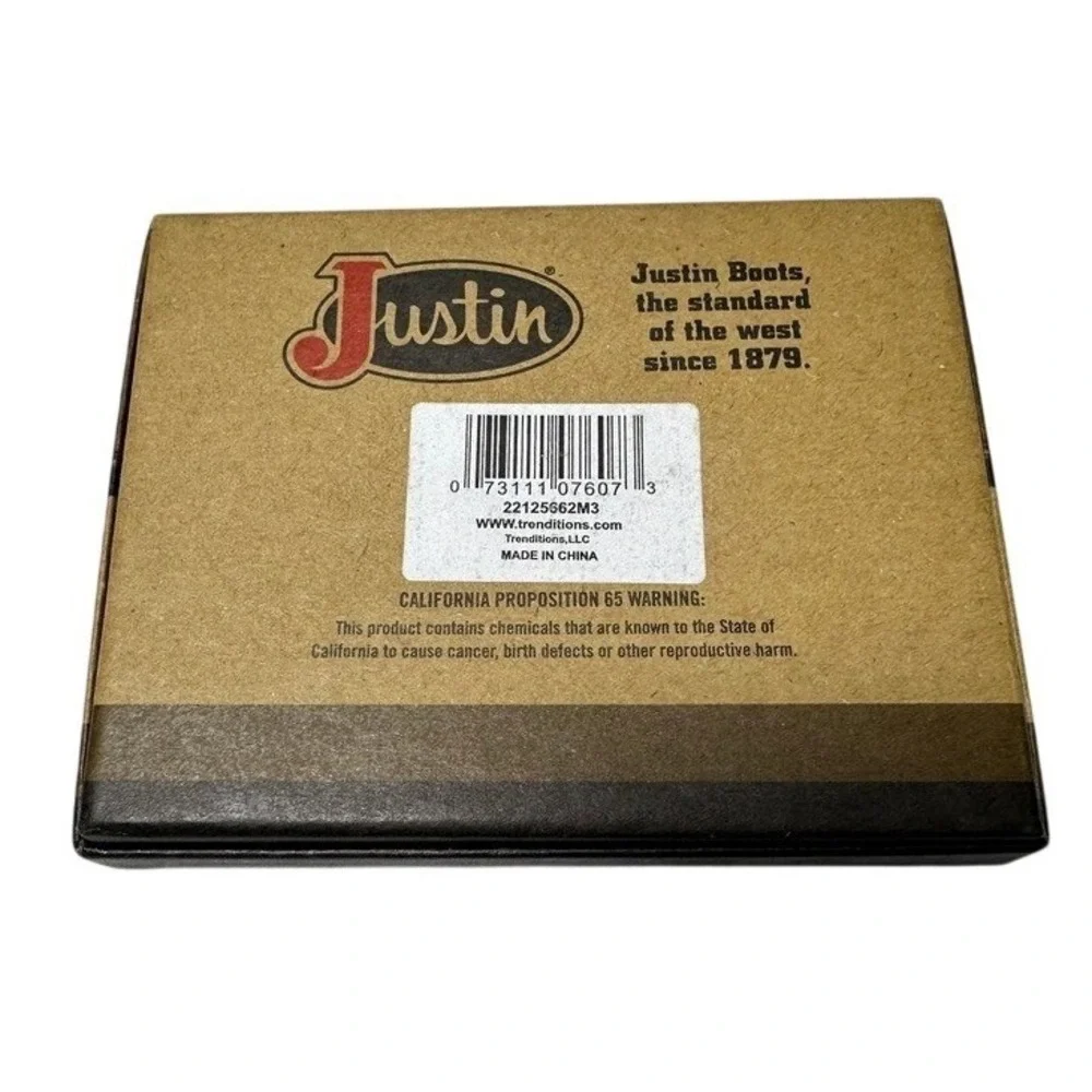Justin Genuine Leather Card Wallet Stitching Magnetic Money Clip Brown NWT‎